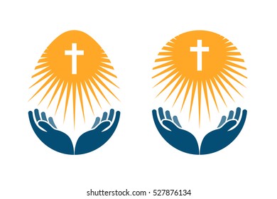 Religion vector logo. Church, Pray or Bible icon