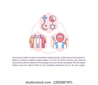 Religion violence concept icon with text. Social conflict based on beliefs. Danger of assault. PPT page vector template. Brochure, magazine, booklet design element with linear illustrations