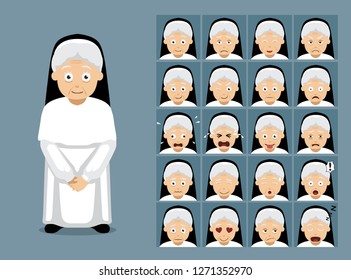 Religion White Nun Dress Cartoon Emotion Faces Vector Illustration
