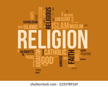 Fondo de la nube de palabras religiosas. Conciencia religiosa Concepto de diseño de ilustraciones vectoriales.