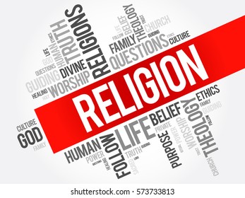 Religion word cloud collage, social concept background