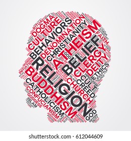 religion word cloud head typography