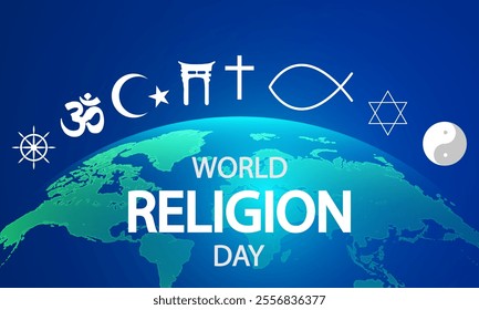 Religion World Day Religion Signs world Map, vector art illustration.