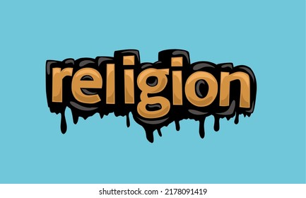 RELIGION writing vector design on blue background