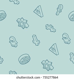 Religions outline isometric pattern