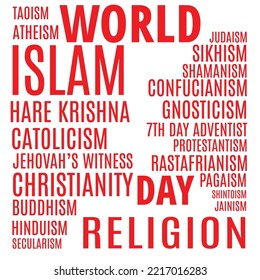 Religions word cloud with a books background