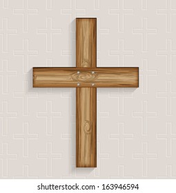 Religious 3d Wooden Cross Background. Vector Eps10. 