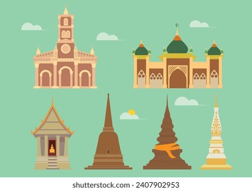 Religious attraction sites such as chapel, church, pagodas, mosque in Thailand