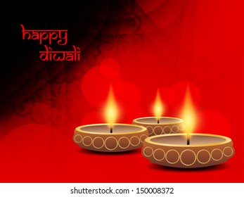 religious background design for diwali festival with beautiful lamps.