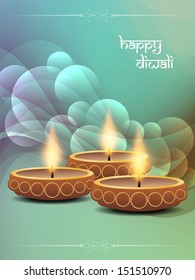 religious background design for diwali festival with beautiful lamps.