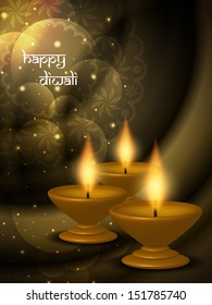 religious background design for diwali festival with beautiful lamps.