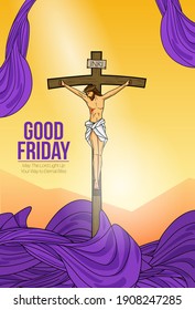 the religious banner of Jesus on the cross. Good Friday Illustration. Religious Vector Image.
