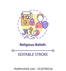 Das Symbol für religiöse Überzeugungen. Sensible Datensicherheit. Persönliche Informationen abstrakte Idee dünne Linie Illustration. Einzeln Umrisszeichnung. Bearbeitbarer Strich. Verwendung von Roboter-Medium, Myriad Pro-Fett-Schriftarten