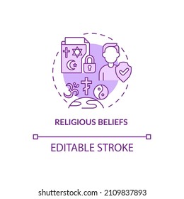 Religious beliefs purple concept icon. Sensitive data safety abstract idea thin line illustration. Isolated outline drawing. Editable stroke. Roboto-Medium, Myriad Pro-Bold fonts used