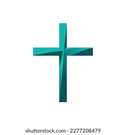 Religious blue cross on a white background. Christianity logo. . Vector illustration