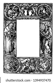 Religious Border was designed by German artist Hans Holbein in 1524 vintage line drawing or engraving illustration.