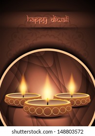 religious brown color background design for diwali festival with beautiful lamps in rounded frame.