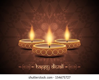 religious brown color background design for diwali festival with beautiful lamps. vector illustration
