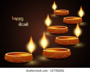 religious brown color background design for diwali festival with beautiful lamps. vector illustration