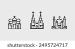 Religious buildings icons. Religious buildings trendy minimal icons. Orthodox Church, Gothic Cathedral, Mosque icon. Design signs for web page, mobile app, packaging design. Vector illustration