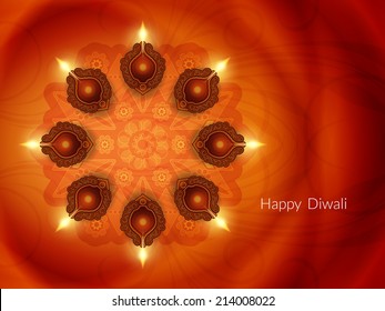 Religious card design for Diwali festival with beautiful lamps. vector illustration