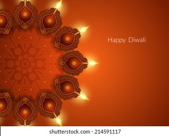 Religious card design for Diwali festival with beautiful lamps. vector illustration