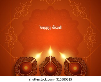 Religious card design for Diwali festival with beautiful lamps