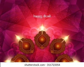 Religious card design for Diwali festival with beautiful lamps