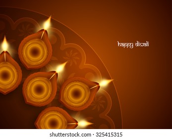 Religious card design for Diwali festival with beautiful lamps.