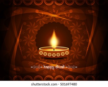 Religious card design for Diwali festival with beautiful lamps.

