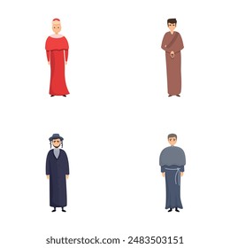 Iconos de personajes religiosos conjunto de dibujos animados Vector. Diversos líderes religiosos de la iglesia. Religiones mundiales