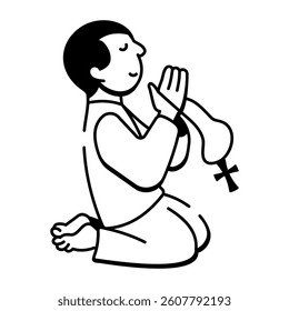 A religious character praying icon in hand drawn style 
