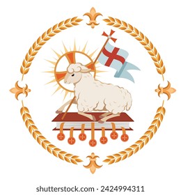 Religious christian symbol lamb of god. Happy Easter. Lamb is symbol of Christ's sacrifice. Isolated. The book is sealed with seven seals. Vector