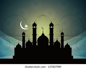 Religious colorful eid background with beautiful mosque. vector illustration