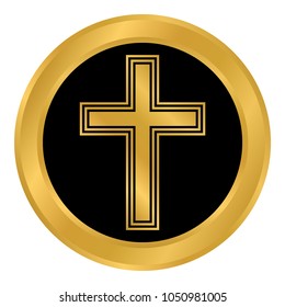 Religious cross button on white background. Vector illustration.