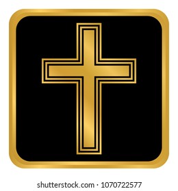 Religious cross button on white background. Vector illustration.