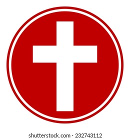 Religious cross button on white background. Vector illustration.