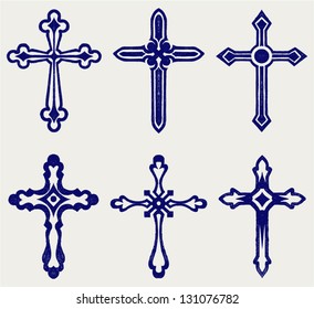 Religious Cross Design Collection. Doodle Style