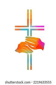 religious cross in hand. Vector illustration