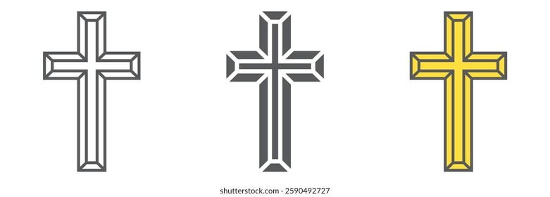 Religious cross icon collection, religion and prayer, christ icon set, vector graphics, a linear pattern on a white background, eps 10