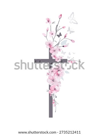 Religious cross with sakura flowers.