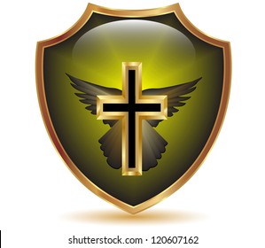 Religious cross shield.Vector