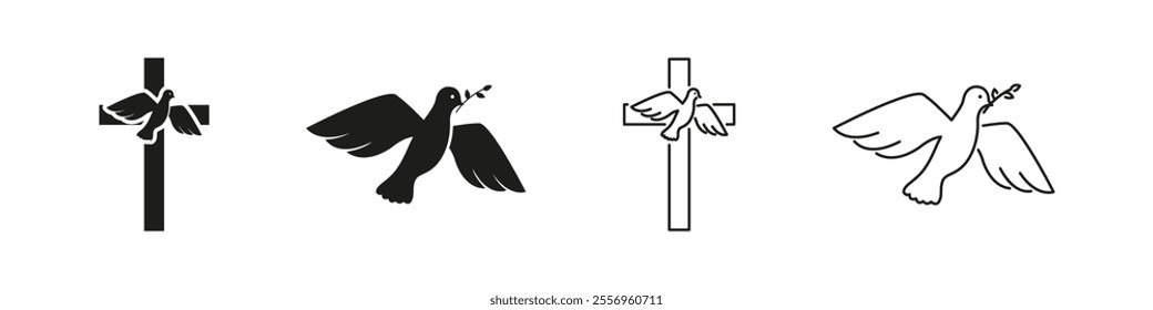 Religious dove and cross. Faith and hope symbols