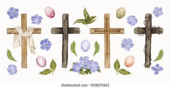 Religious Easter Clipart Crosses, Eggs, Spring Flowers
