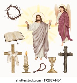 Religious Easter Clipart Jesus Risen Crosses 