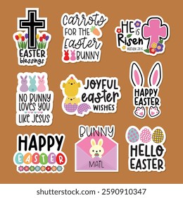 Religious Easter Stickers, Faith Easter Word Art Vector 