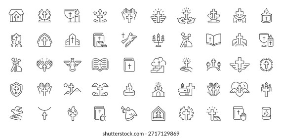Conjunto de iconos de línea editables religiosos con símbolos lineales, sagrados y espirituales