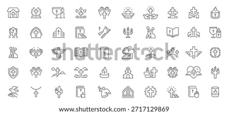 Religious editable line icons set featuring linear, sacred and spiritual symbols