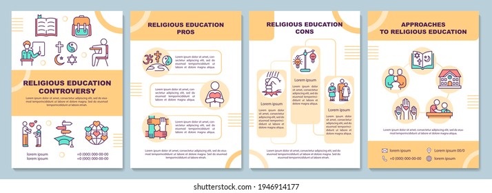 Religious education controversy brochure template. Pros and cons. Flyer, booklet, leaflet print, cover design with linear icons. Vector layouts for magazines, annual reports, advertising posters