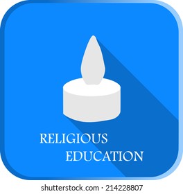 Religious education icon paper style with shadow on blue background. Vector illustration 